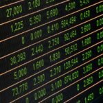 Detailed view of a stock market screen showing numbers and data, symbolizing financial trading.